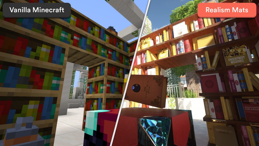 realistic minecraft texture pack realism mats bookshelves enchanting table